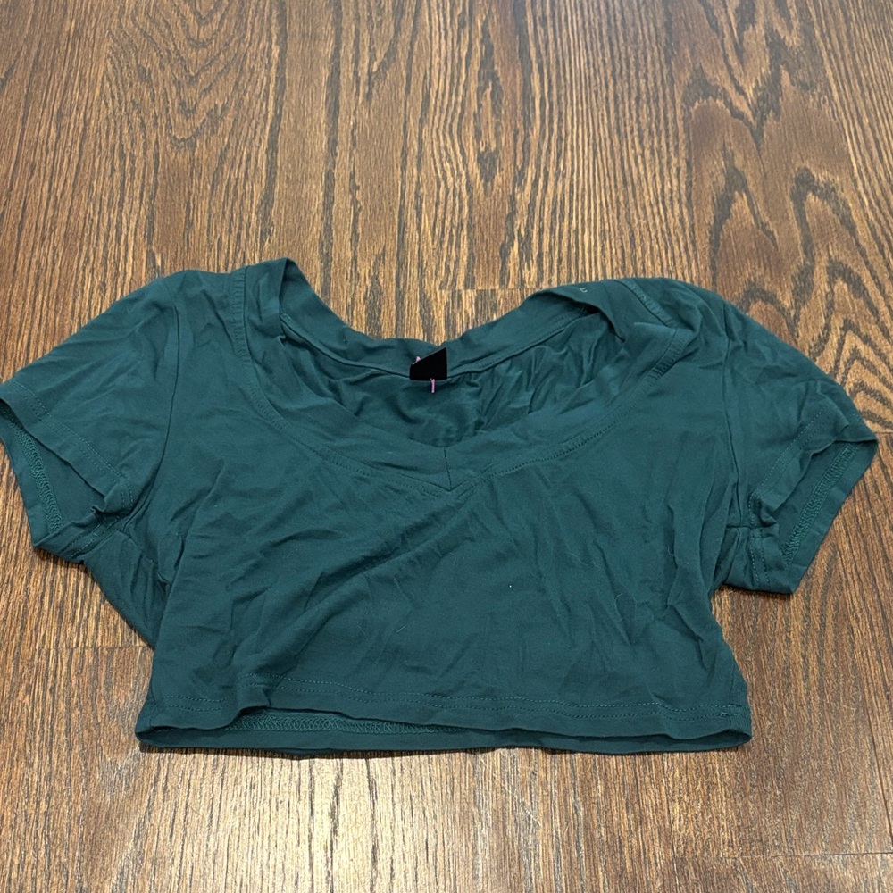 SHEIN Women’s Dark Green Short Sleeve Crop Top Size Small